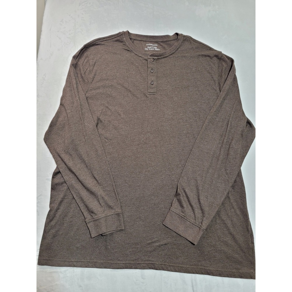 Croft & Barrow Henley Shirt Mens 3XL Tall Brown Easy Care Long Sleeve
